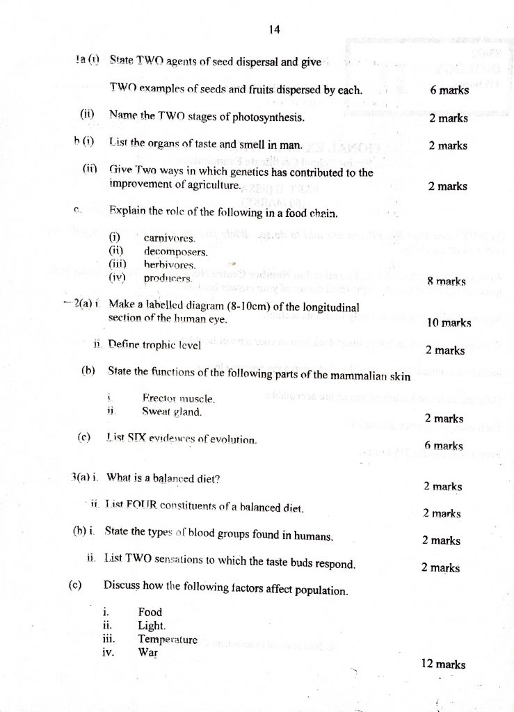 2022 neco biology objective and essay answers