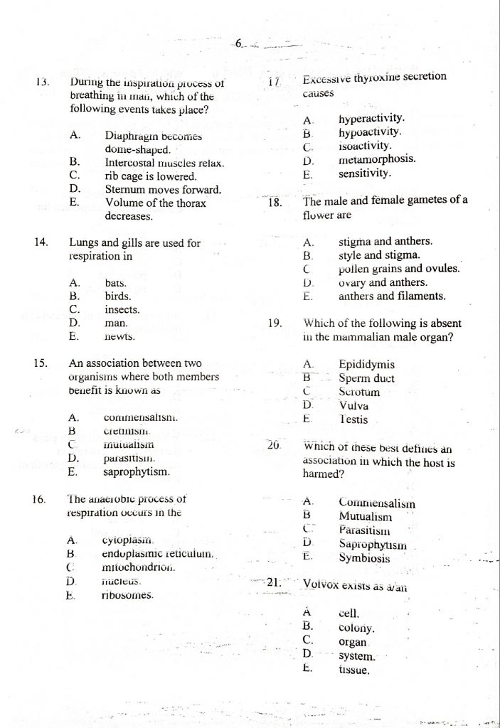 neco biology question paper