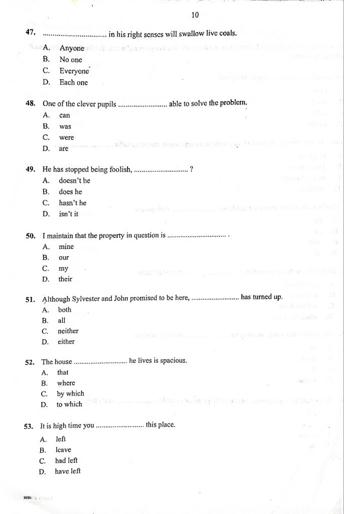 english question paper