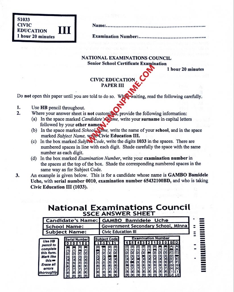 neco question paper