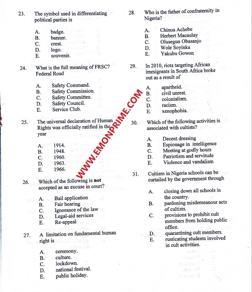 neco question paper