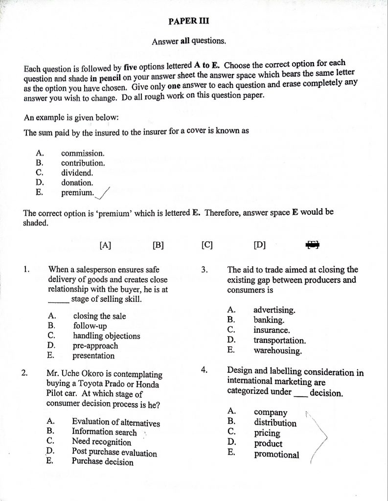 marketing question paper