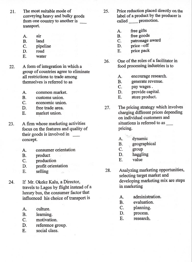 marketing question paper