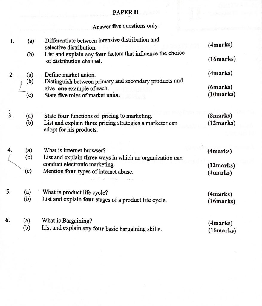 2023 neco marketing essay questions