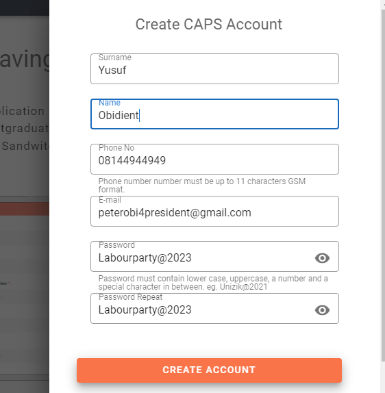 creating unizik caps account