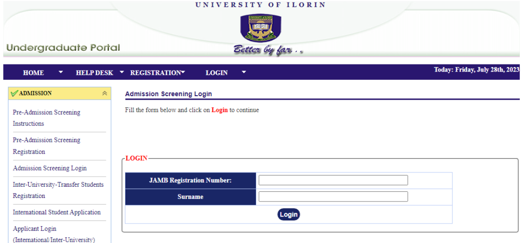 unilorin admission portal